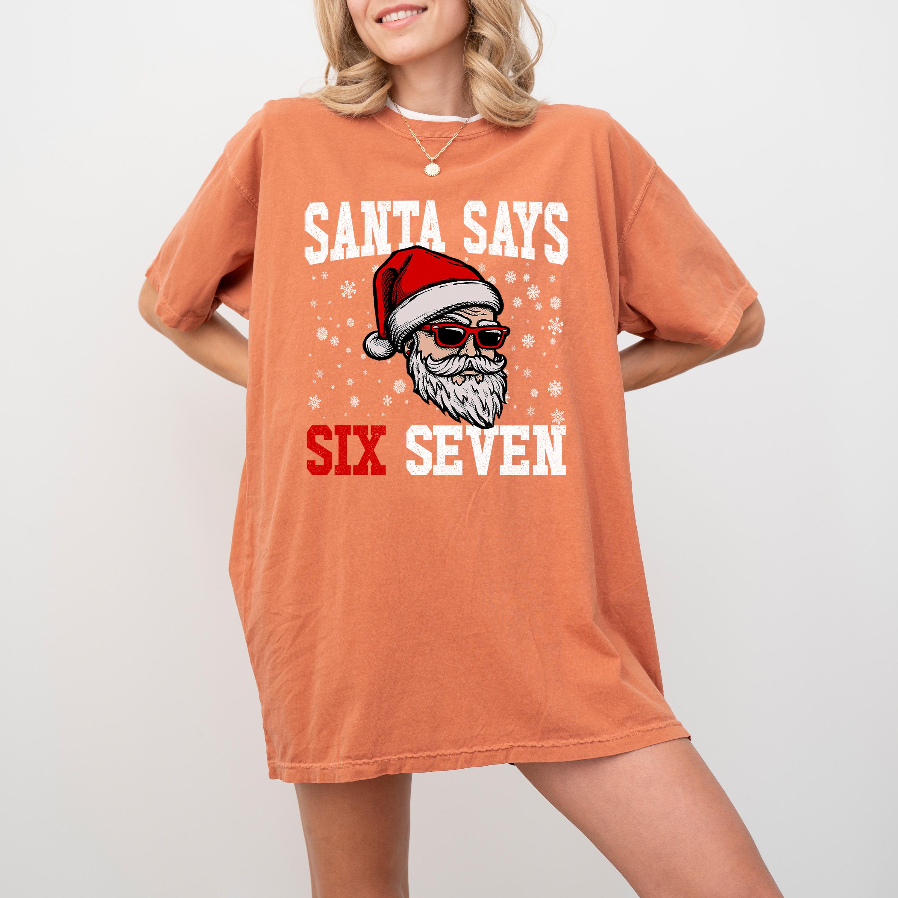 サンタさんが67と言うシャツ、面白い67ミームのクリスマスシャツ、67