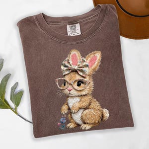 Comfort Colors® Cute Bunny Shirt, Easter Bunny Tee For Women, Bow Rabbit Tee, Animal Tshirt, Easter Gift, Print Only — Not Real Faux or Yarn
