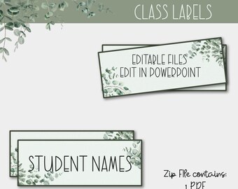 Afdrukbare klas naamplaatjes | Eucalyptus bureaudecor | Klaslokaaldecoratie Elementair | decorbundel voor klaslokalen | klaslabels bewerkbaar