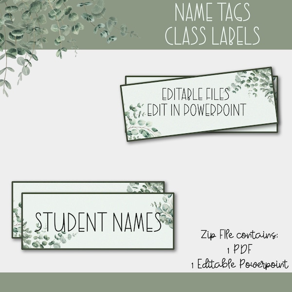 Druckbare Klassenzimmer Namensschilder | Eukalyptus Schreibtisch Dekor | Klassenzimmer Dekor Elementar | Klassenzimmer Deko | Klassenzimmer-Etiketten bearbeitbar