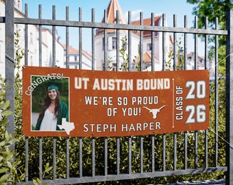 UT Austin Graduation banner, 2026 Personalized Graduation Yard Sign , Graduate Decoration , Texas Longhorns , Hook em horns