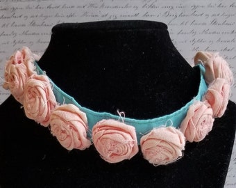 Pink Flower Choker - Rose Choker Necklace with Handmade Fabric Flowers - Flower Girl Gift - Gift for Daughter from Mom