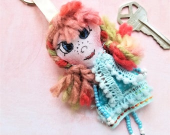 Doll Key Ring - Fabric Doll Key Chain - Cute Doll Bag Charm  - Backpack Charm - Handbag Accessory - Gift for Girls