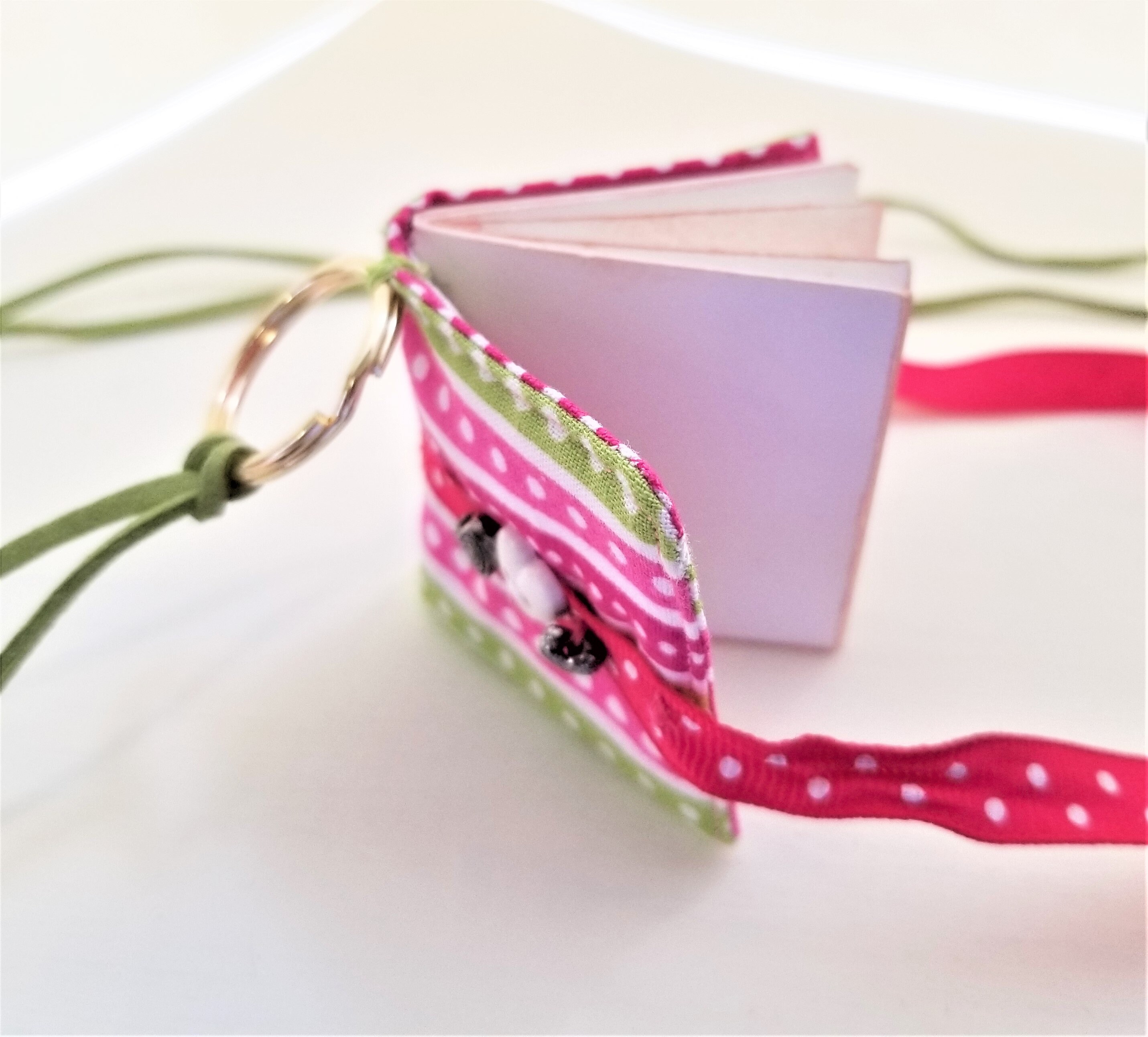 Handmade Book Necklace Book Journal Pendant Pink and Green Stripe Book