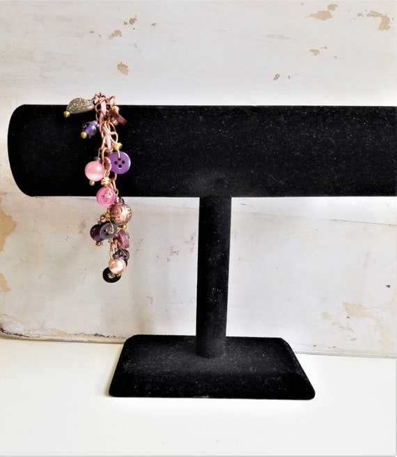 Buy Purple Bead and Button Charm Bracelet - Cute Charm Bracelet 