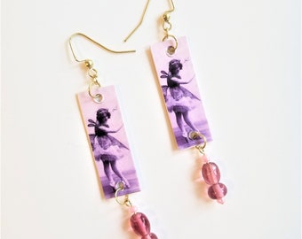 Purple Drop Earrings - Fairy Ballerina Design Dangle Earrings for Girls