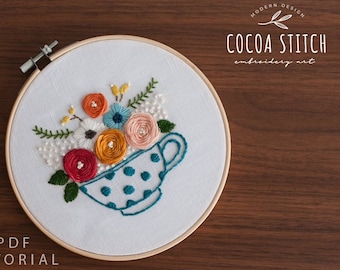 Tea Cup 6" Hand Embroidery PDF Pattern