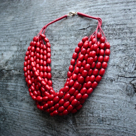Red wooden best sale necklace