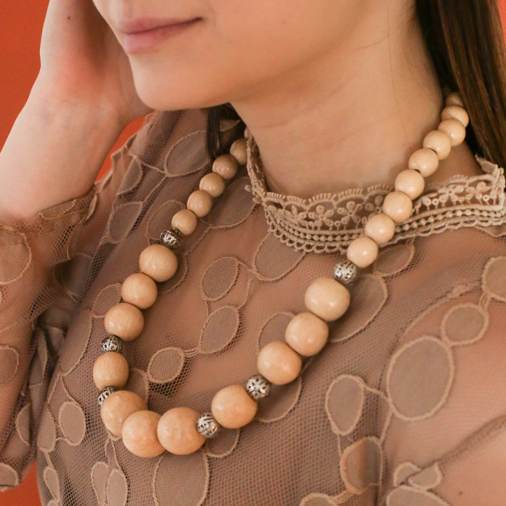 Trendy long chunky wooden necklace for women  Etsy