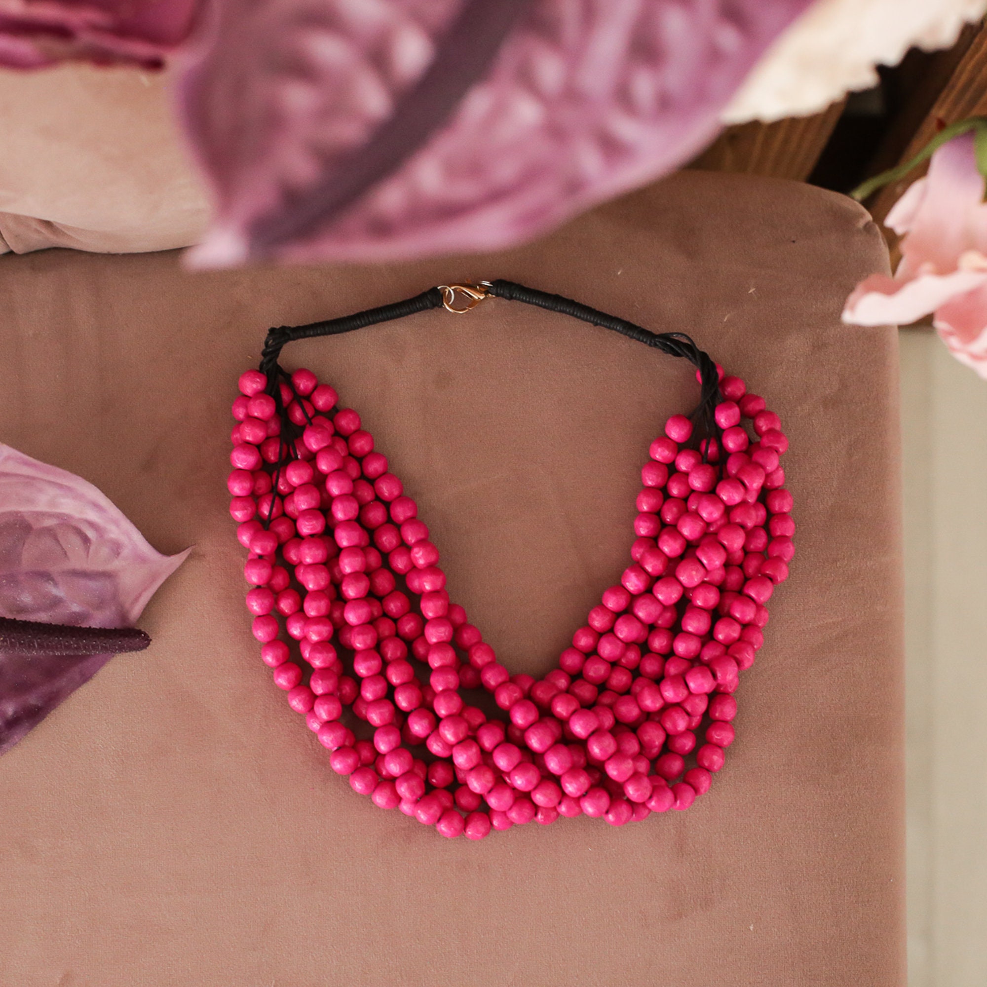 Donna Flower Beaded Strand Necklace in Pink