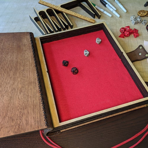 Magna Liber Consocia, a larger tabletop companion shops book and handcrafted game box (stock - red cord with red lining)