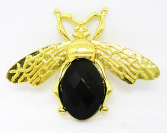 Gold Tone Queen Bee Black Crystal Bead Needle Minder