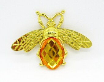 Gold Tone Queen Bee Black Crystal Bead Needle Minder