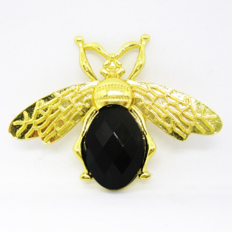 Gold Tone Queen Bee Black Crystal Bead Needle Minder