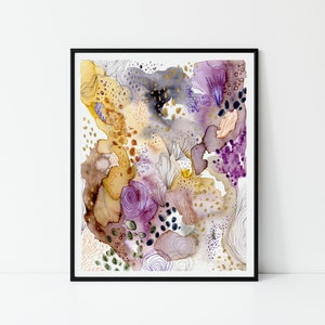 Abstract Modern Purple, Gray and Gold Watercolour Art Print, Abstract Artwork, Modern Watercolour, Contemporary Wall Art, Abstract Art Print