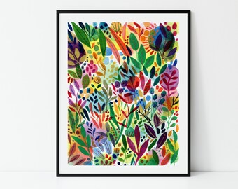 Watercolour Garden Flowers II Art Print, Floral Botanical Wall Art, Abstract leaves, Colourful Gallery Wall, Nature Art, Nursery Girls Room