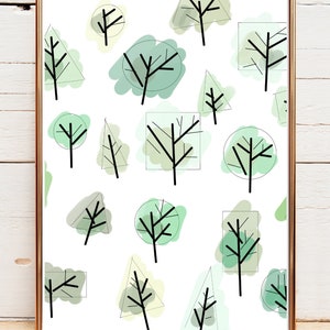 printable  illustration  trees white background wall art