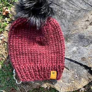 Red knit beanie, Basic Fitted beanie, Women knit hat, Men knit hat, Pom pom beanie, Winter hat, Gift for anyone, Knitted hat handmade