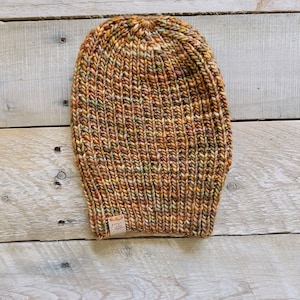 Handmade Light Orange Merino Wool Beanie: Slouchy Knit Hat