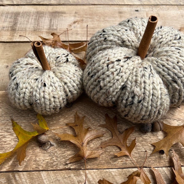 Hand-knit pumpkin, Oatmeal white pumpkin, Handmade fall decor