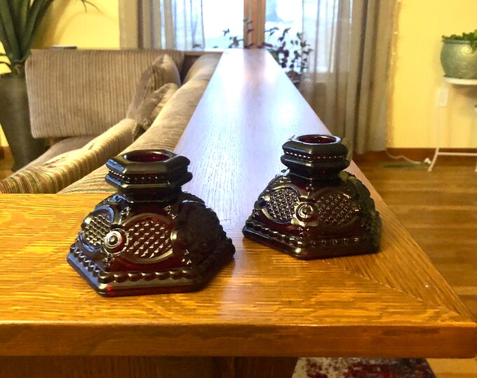 Vintage Avon Cape Cod Tapered Candle Holder Set. Ruby Red Glass ...