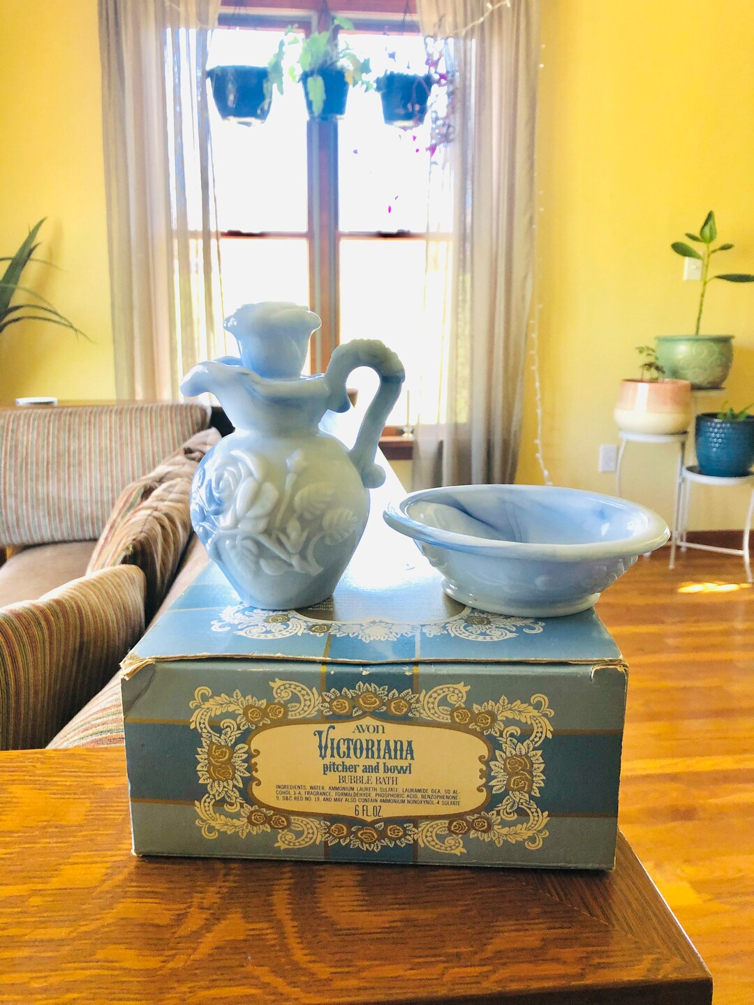 Vintage 1970s Avon Victorian Pitcher and Bowl Bubble Bath Holder