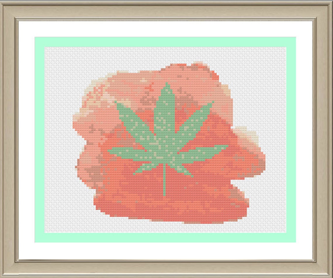 Cannabis Leaf Watercolor Cross Stitch Pattern Marijuana Etsy