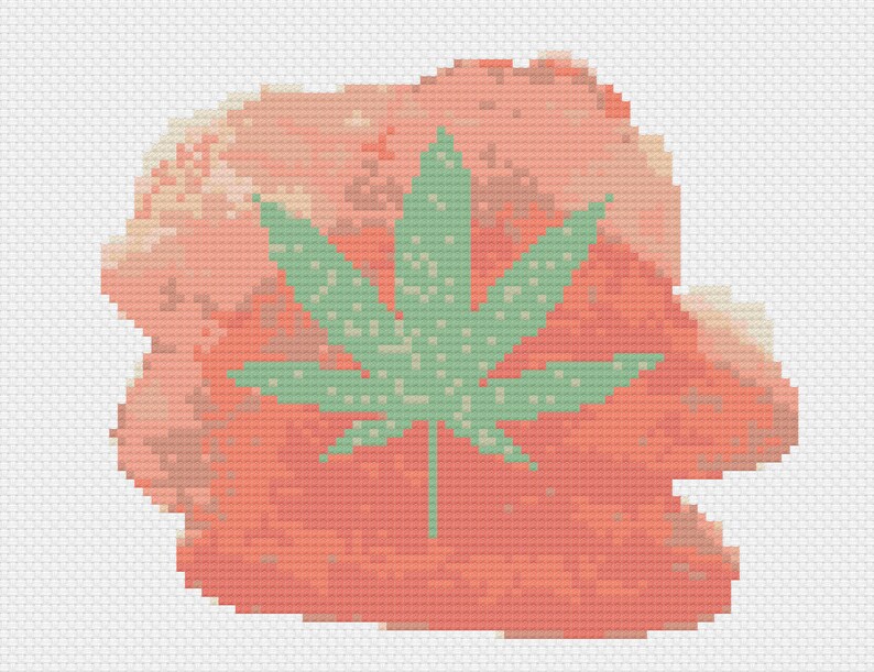 Cannabis Leaf Watercolor Cross Stitch Pattern Marijuana Etsy