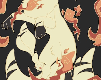 Kirara InuYasha Art Print: Gold-Leaf Style, Shimmery Paper (8.5x11in)