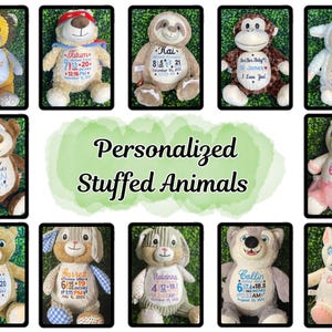 Personalized Stuffed Animals, Custom Embroidered Plush Gifts - Cubbie - Birth Stats - Newborn Gift - Baby - Kid - Christmas Gift