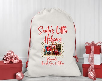 Custom Santa Sacks - Christmas Bags - Gift Wrapping Paper - Sustainable Gifts - Santa's Little Helper - Drawstring Bag