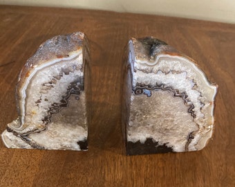 Vintage Natural Agate Bookends MCM Made in Brazil