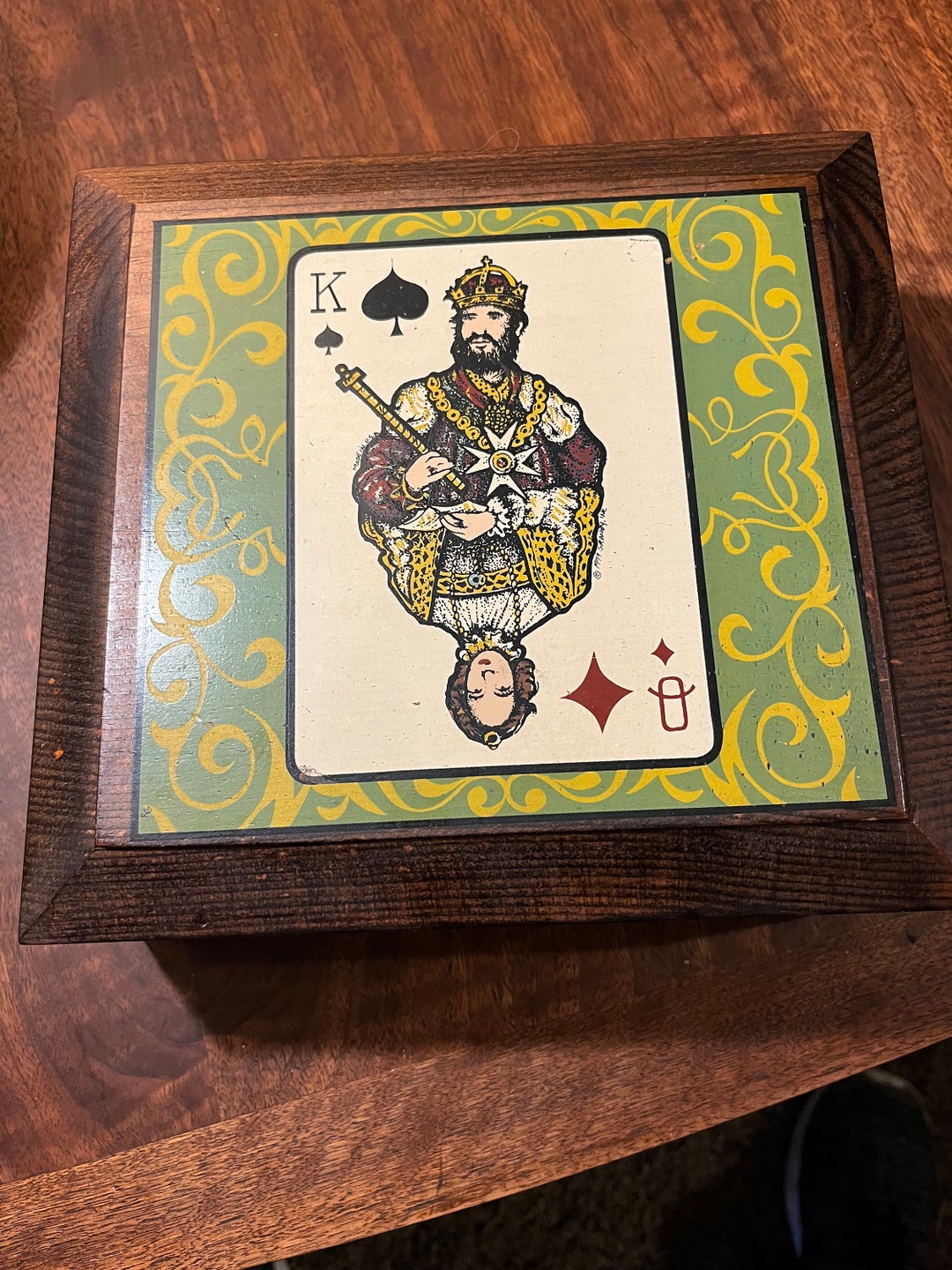 Vintage Hand Painted Wooden Box Poker Chip Holder Removable Dividers