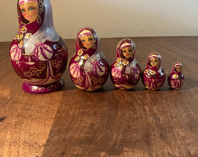 Vintage Russian Nesting Dolls Matryoshka Dolls Purple and Gold Made in