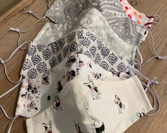 Reusable Face Mask with Filter Pocket and Nose Wire - Cotton Washable - Contour V-Shape - Triple Layer  MADE IN USA - New Prints