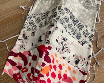 Reusable Face Mask with Filter Pocket and Nose Wire - Cotton Washable - Contour V-Shape - Triple Layer  MADE IN USA - New Prints