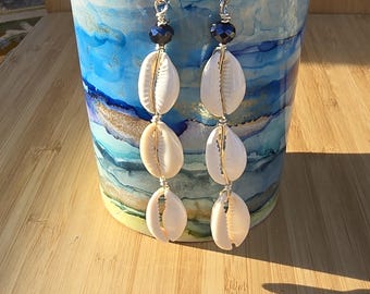 Cowrie Shell Drop Earrings, Afrocentric African Jewelry