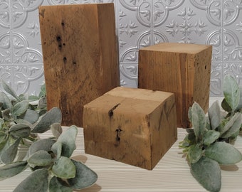 Wood block risers, reclaimed wood riser, farmhouse decor, plant stand, vintage, craft show display, wood pedestal, Wedding display, gifts