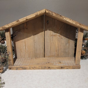 Antique Barn Wood Nativity Creche: Rustic Handmade Stable