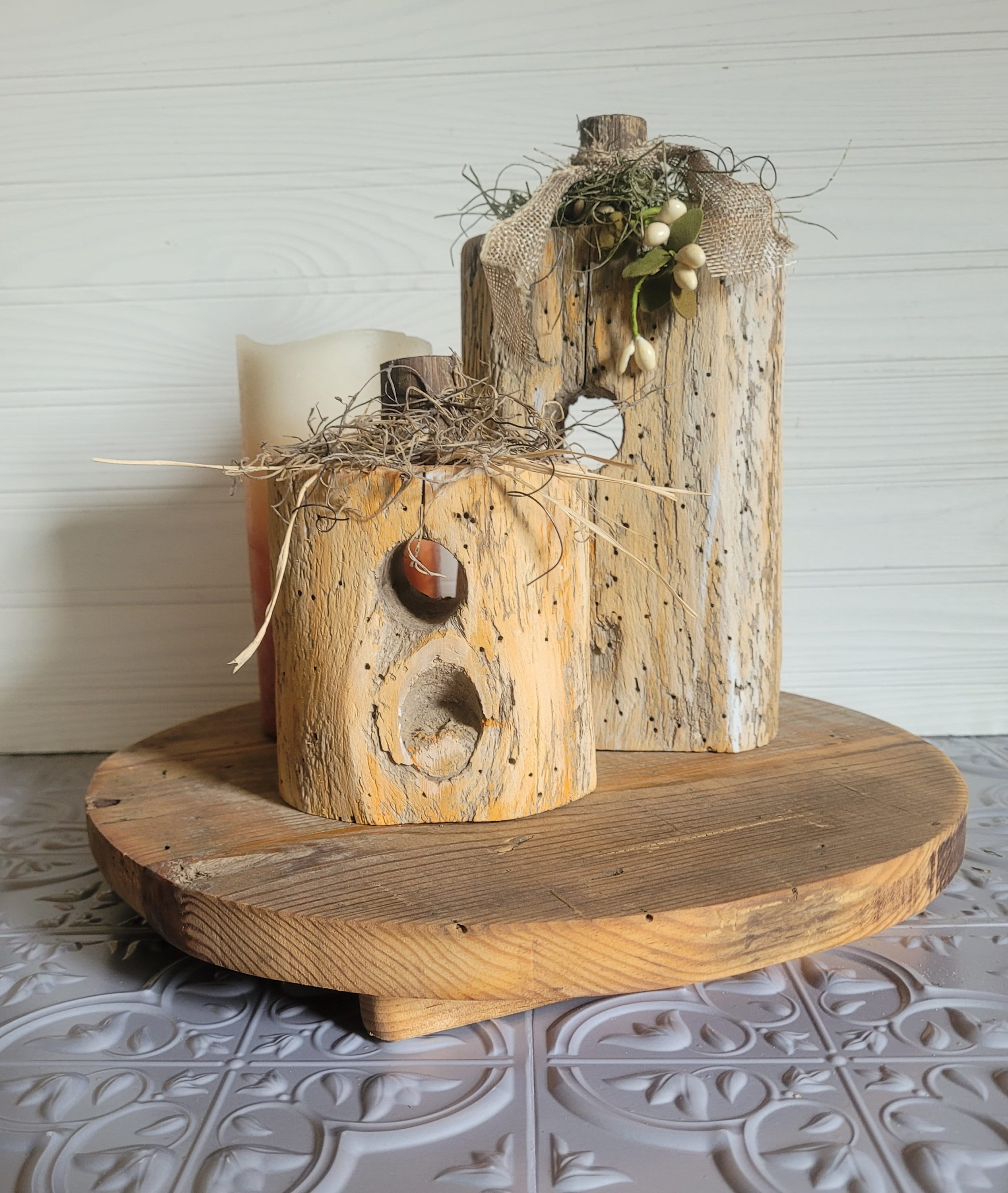 Rustic Reclaimed Barnwood Riser: Circle Riser, Farmhouse Cake Stand ...