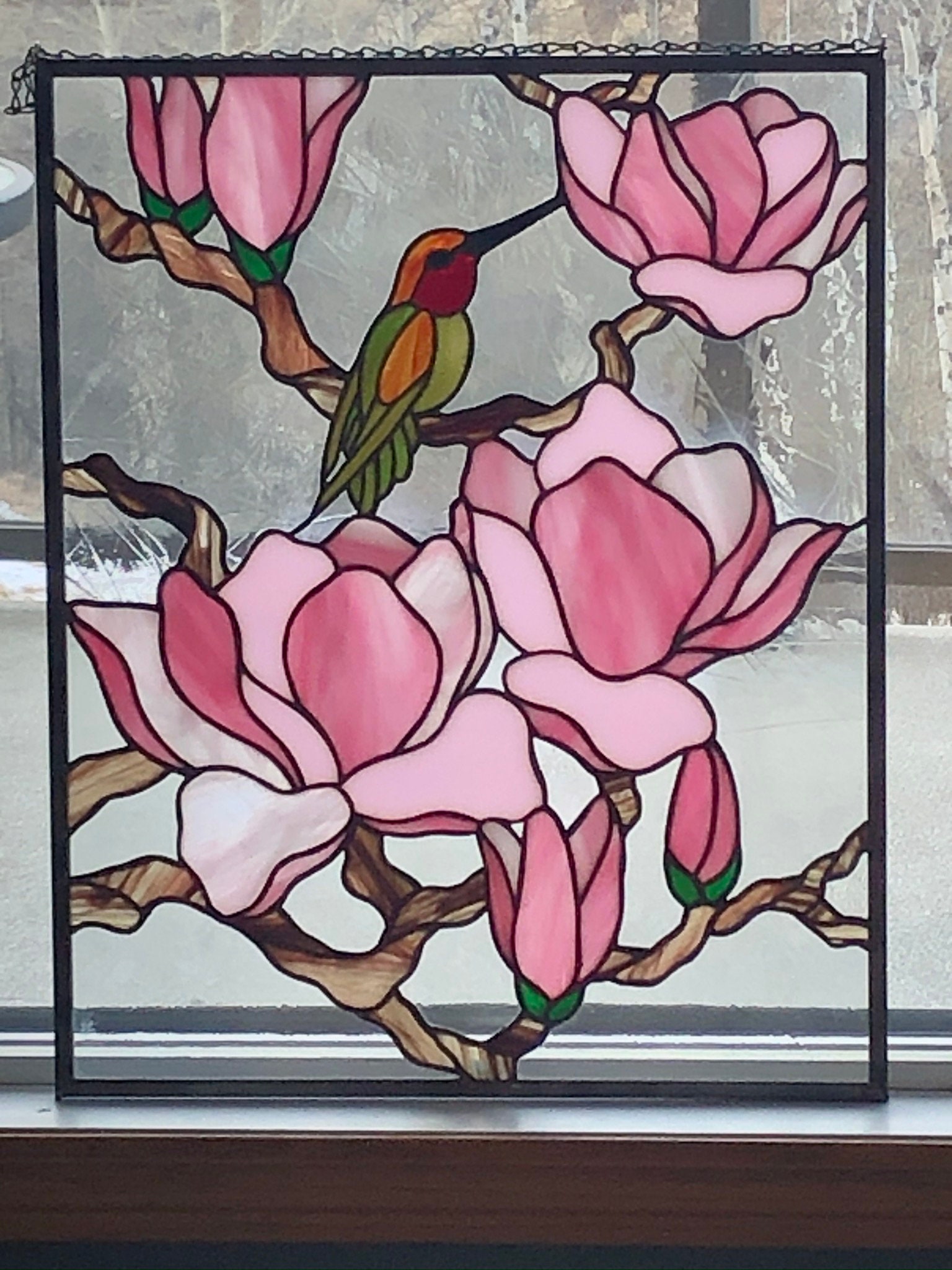 Stained glass hummingbird panel Etsy