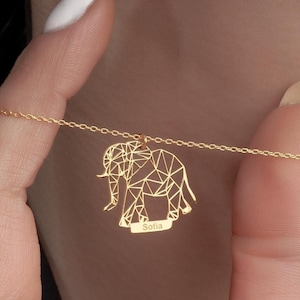 14K Solid Gold Elephant Necklace, Personalized Elephant Pendant, Prezent dla niej, Biżuteria dla zwierząt, Talizman na szczęście, Prezent urodzinowy, Naszyjnik dla matki