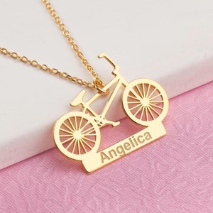 14K Solid Gold Fahrrad Halskette, personalisierte Schmuck, Fahrrad Anhänger, Radfahrer Geschenk, Sport Schmuck, Geburtstagsgeschenk, Radfahrer Halskette Geschenk