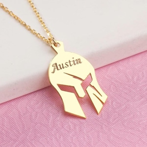 Personalized Spartan Warrior Necklace, Cancer Survivor Gift, Helmet Pendant, Personalized Jewelry, Leonidas Charm, Gladiator Necklace