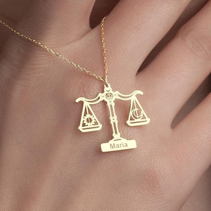 14K 本物の純金製正義の天秤ネックレス、弁護士への贈り物、正義のペンダント、天秤座ジュエリー、弁護士チャーム、彼女への贈り物、裁判官ジュエリー