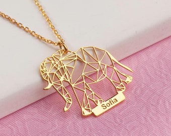 Custom Elephant Necklace, Personalized Elephant Pendant, Gift For Her, Animal Jewelry, Lucky Charm, Birthday Gift, Dainty Mothers Necklace