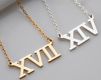 Silver Roman Numeral Necklace Date Necklace Personalized Number Necklace Custom Year Necklace Wedding Day Jewelry Memorial Gifts
