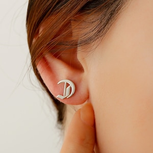 Custom Initial Sterling Silver Stud Earrings, Personalized Letter Earrings
