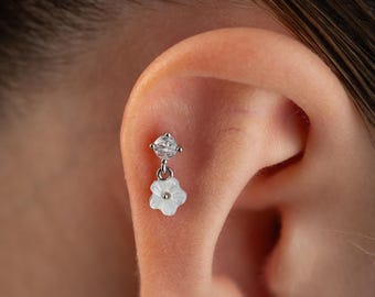 16G Shell Flower Titanium Earring, Helix Tragus Piercing