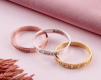 Love Couple Rings, Custom Ring, Engraved Ring, Personalized Ring, Stack Rings, Dainty Name Ring, Fidget Ring, Anniversary Gift, gift for her